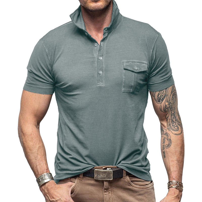 Herren Poloshirt Modern Stehkragen mit Brusttasche