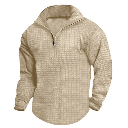 Herren Fleece Pullover Strukturiert Reißverschluss Kragen Warm