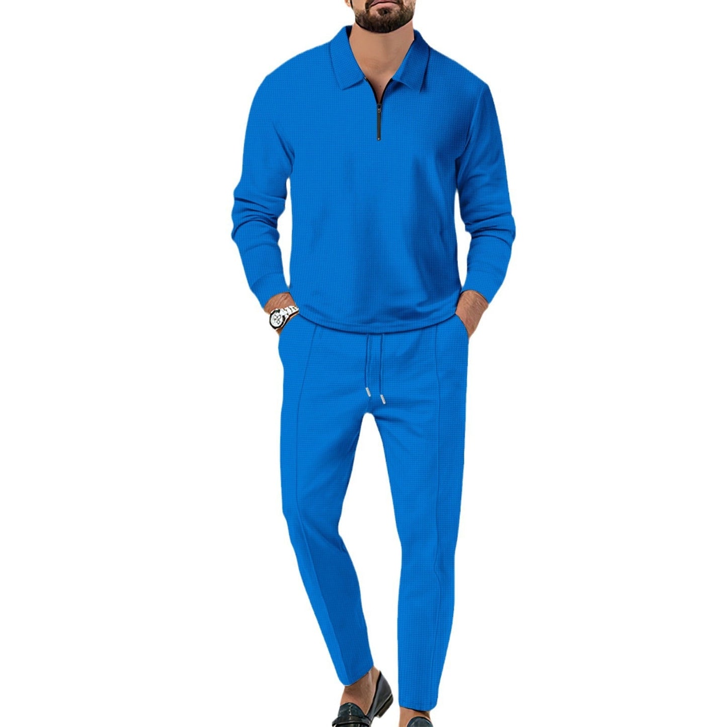 Herren Sportset Langarm Polo Jogginghose Schwarz Komfort