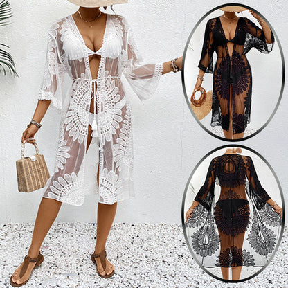 Damen Strandüberwurf Häkel-Strickjacke Elegant Voluminös