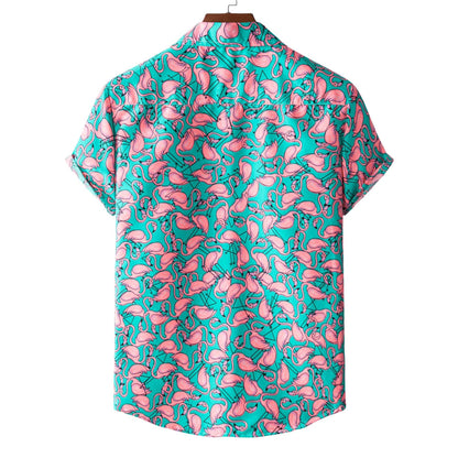 Herren Kurzarmhemd Flamingo Muster Leicht Sommer