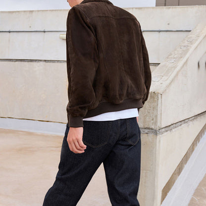 Herren Lederjacke Wildleder Modern mit hohem Kragen