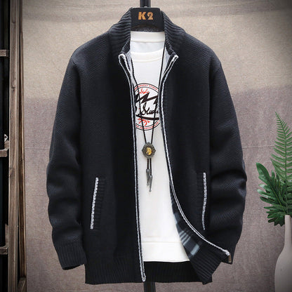 Herren Strickjacke Stehkragen Taschen Elegante Winterjacke