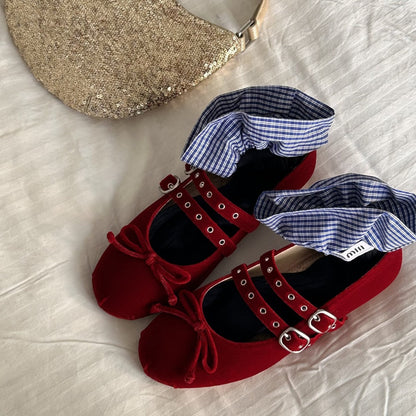 Damen Ballerinas Schnürbänder mit Schleife Elegant - BerlinGlamour