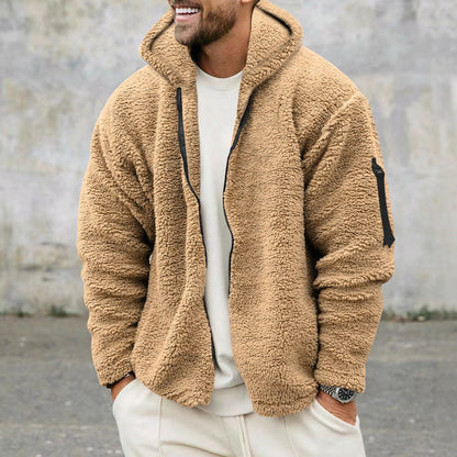 Herren Fleecejacke Warm mit Kapuze und Reißverschlusstaschen