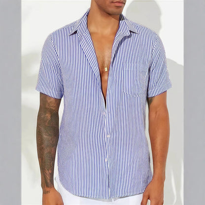 Herren Hemd Kurzarm Streifen Button Down Sommer