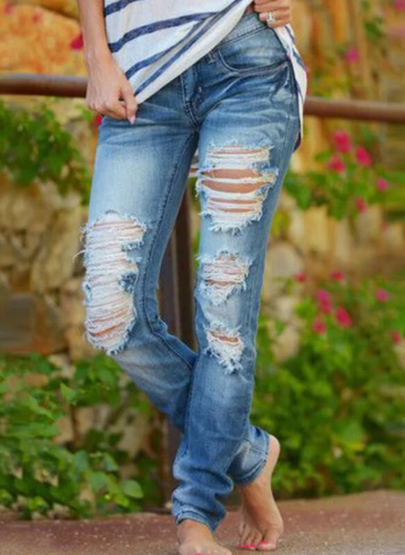 Damen Ripped Jeans Lässig Urban Style Ausgefranst