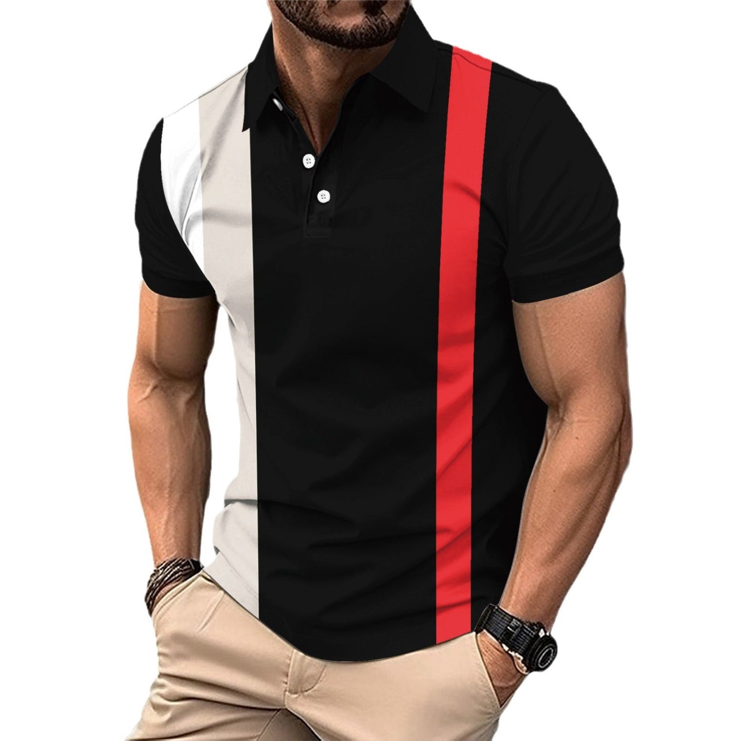 Herren Polohemd Modern Farbblock Design Atmungsaktiv