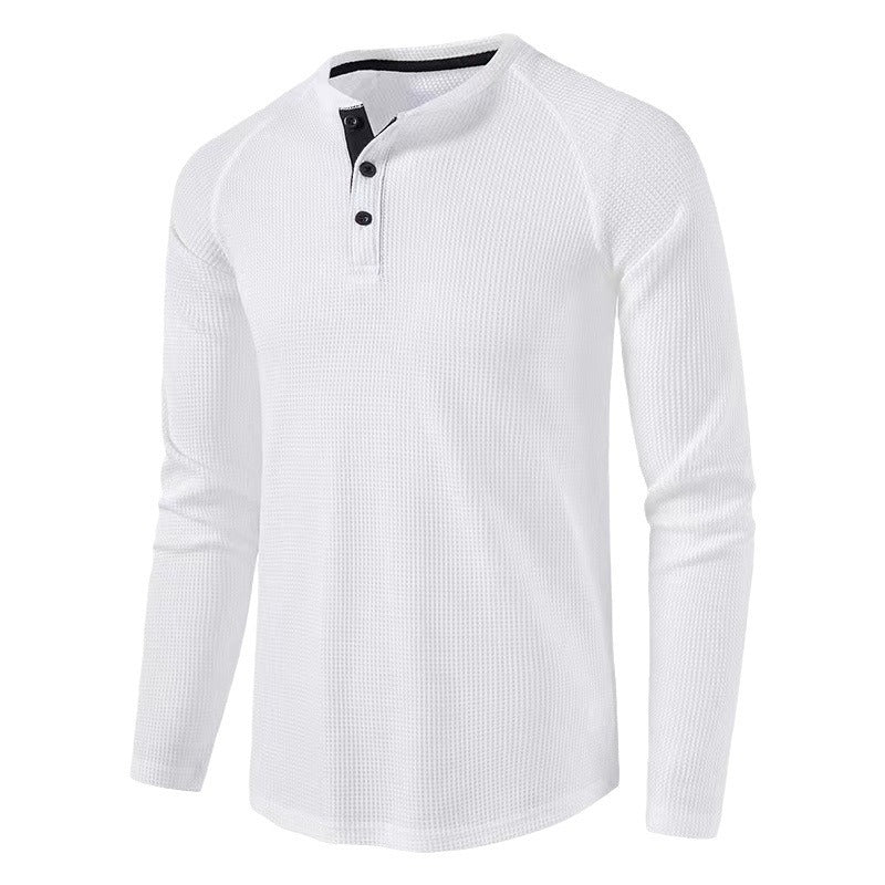 Herren Langarmshirt Modern mit Knopfleiste und Struktur Optik