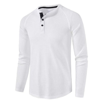 Herren Langarmshirt Modern mit Knopfleiste und Struktur Optik