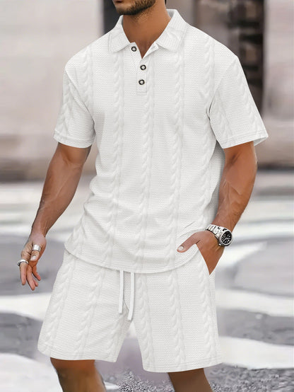 Herren Polohemd Strukturiert mit passender Shorts Sommer