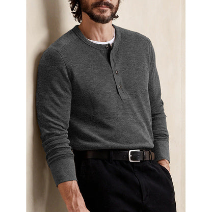 Herren T-Shirt Henley Knopfleiste Weiches Baumwoll-Shirt