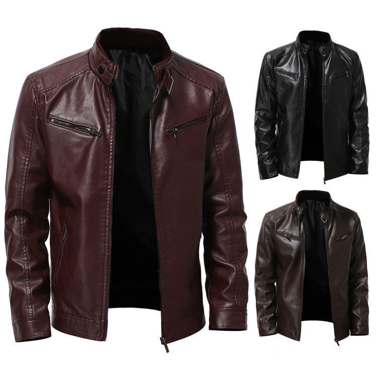 Herren Lederjacke Biker Stil Schwarz Modern