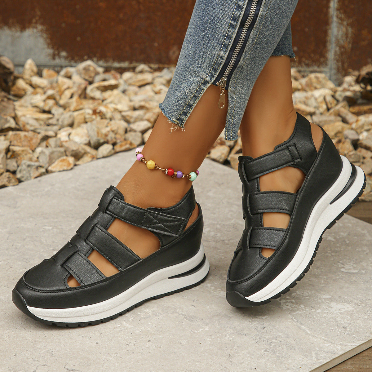 Damen Sneaker Wedge Bequem Verstellbar Mode Schuhe
