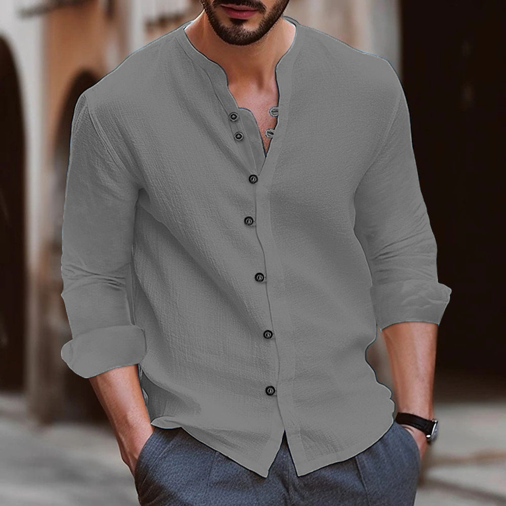 Herren Hemd Langarm mit Henley Kragen Modern Berlin Style