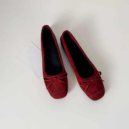 Damen Ballerinas Weich Wildleder Schleife Modisch