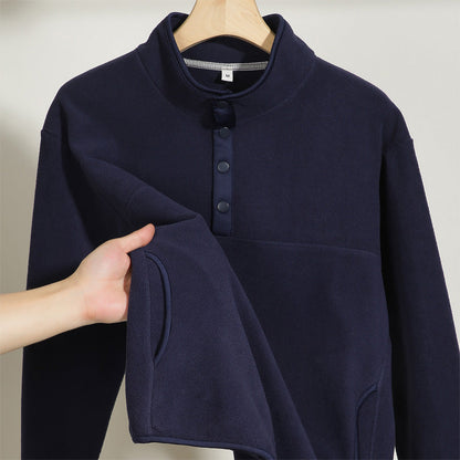 Herren Fleece-Pullover Stehkragen Druckknöpfe Warm