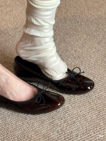 Damen Ballerinas Glänzend Schnürung Elegante Mode