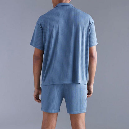 Herren Kurzarmhemd und Shorts Set Rippstruktur Sommer