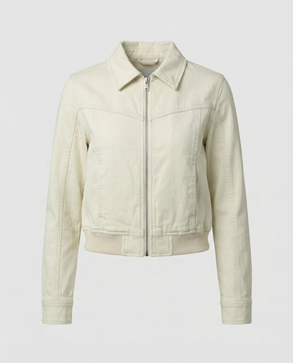 Damen Kurzjacke Beige Retro Reißverschluss