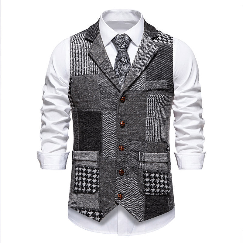 Herren Anzugweste Modern Patchwork Design Mit Taschen