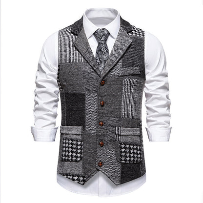 Herren Anzugweste Modern Patchwork Design Mit Taschen