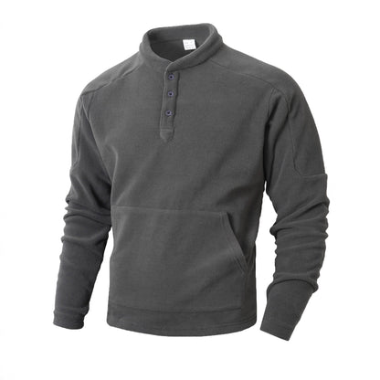 Herren Fleece Pullover Kuschelig Warm mit Knöpfen