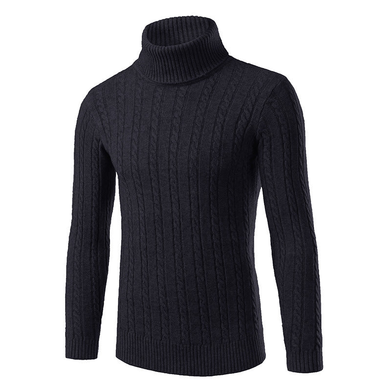 Herren Rollkragenpullover Zopfmuster Eleganz Schwarz