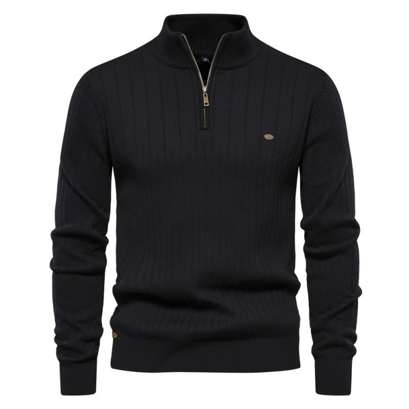 Herren Pullover Halbzipper Rippstruktur Modern