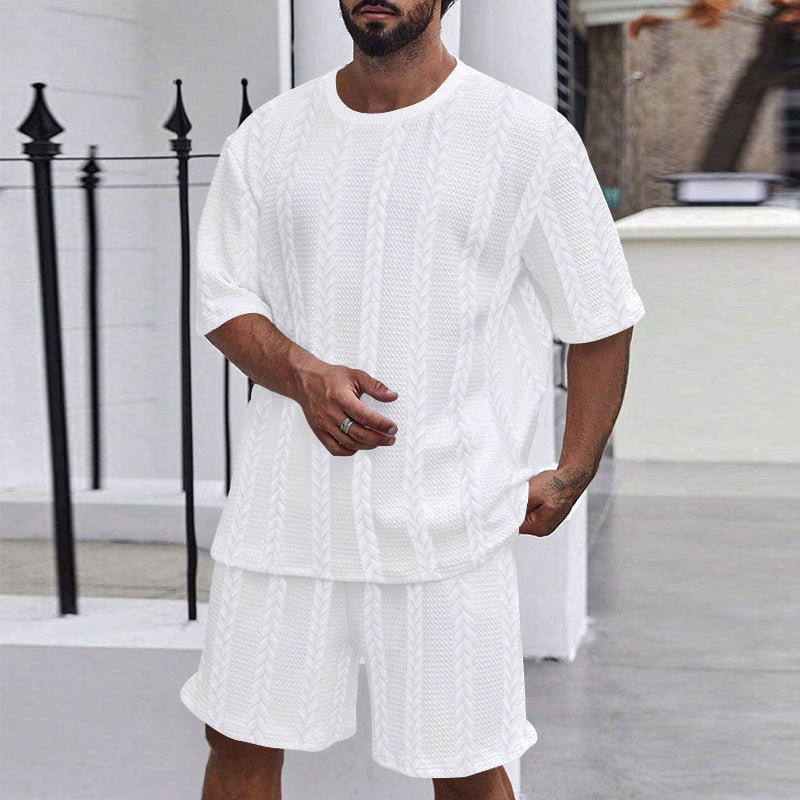 Herren Strickset Oversized T-Shirt und Shorts Casual