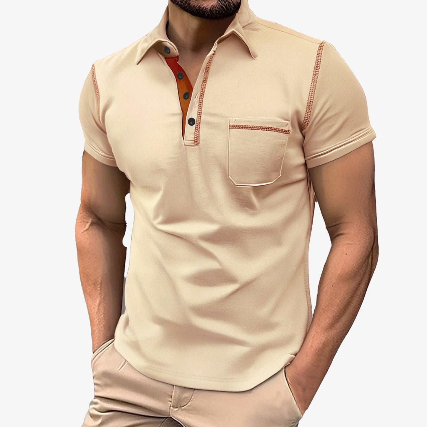 Herren Kurzarmhemden Modern mit Kragen und Brusttasche
