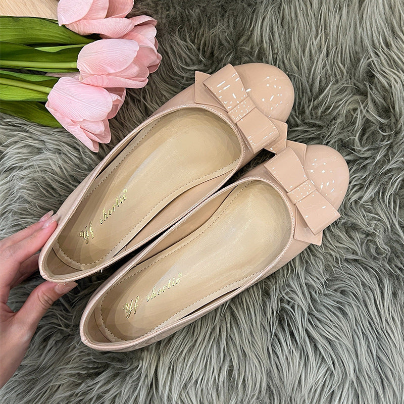 Damen Ballerinas Bequem Glänzend Schleifenakzent