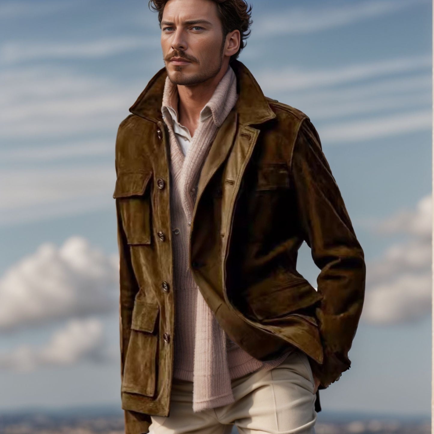 Herren Lederjacke Hochwertig Wildleder Schwarz