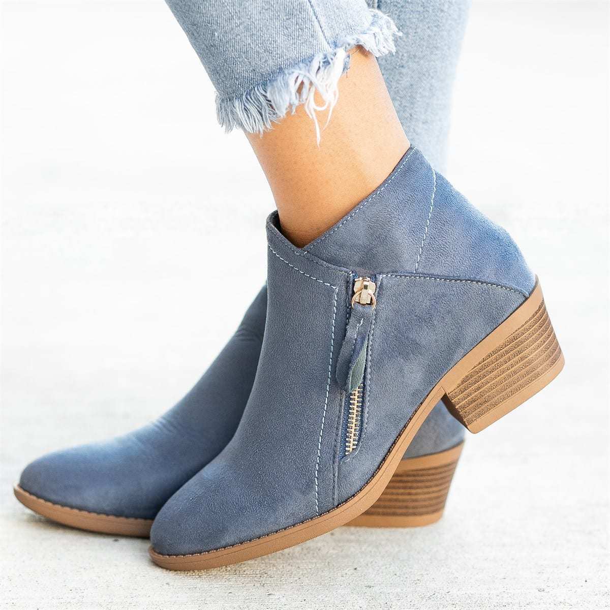 Damen Ankle Boots Blockabsatz Reißverschluss Komfort Schuhe