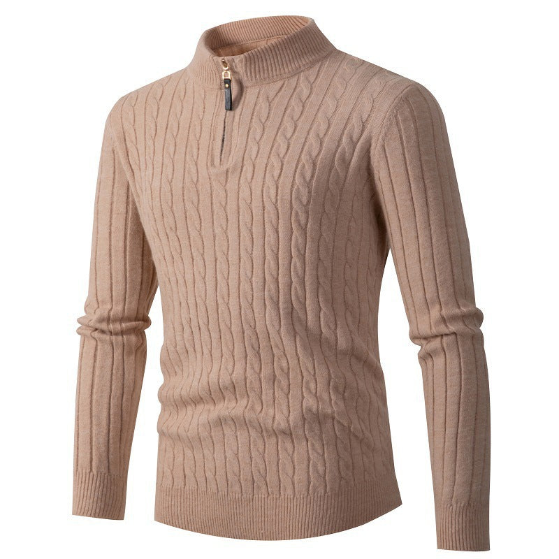 Herren Strickpullover Modern Zopfmuster Kragenreißverschluss - BerlinGlamour