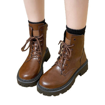Damen Stiefeletten Robust Leder Lack Heel Mode