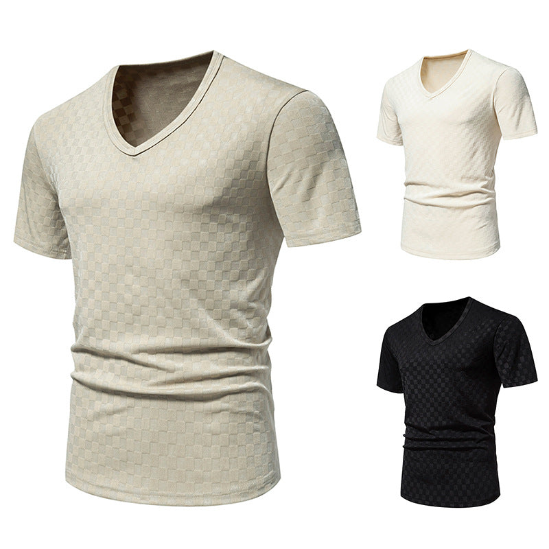 Herren T-Shirt V-Ausschnitt Strukturiert Trendig Modern - BerlinGlamour