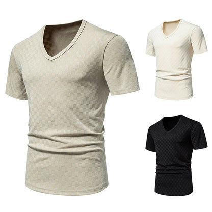 Herren T-Shirt V-Ausschnitt Strukturiert Trendig Modern - BerlinGlamour
