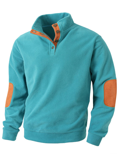 Herren Fleece Pullover Modern Stehkragen Kontrastfarben