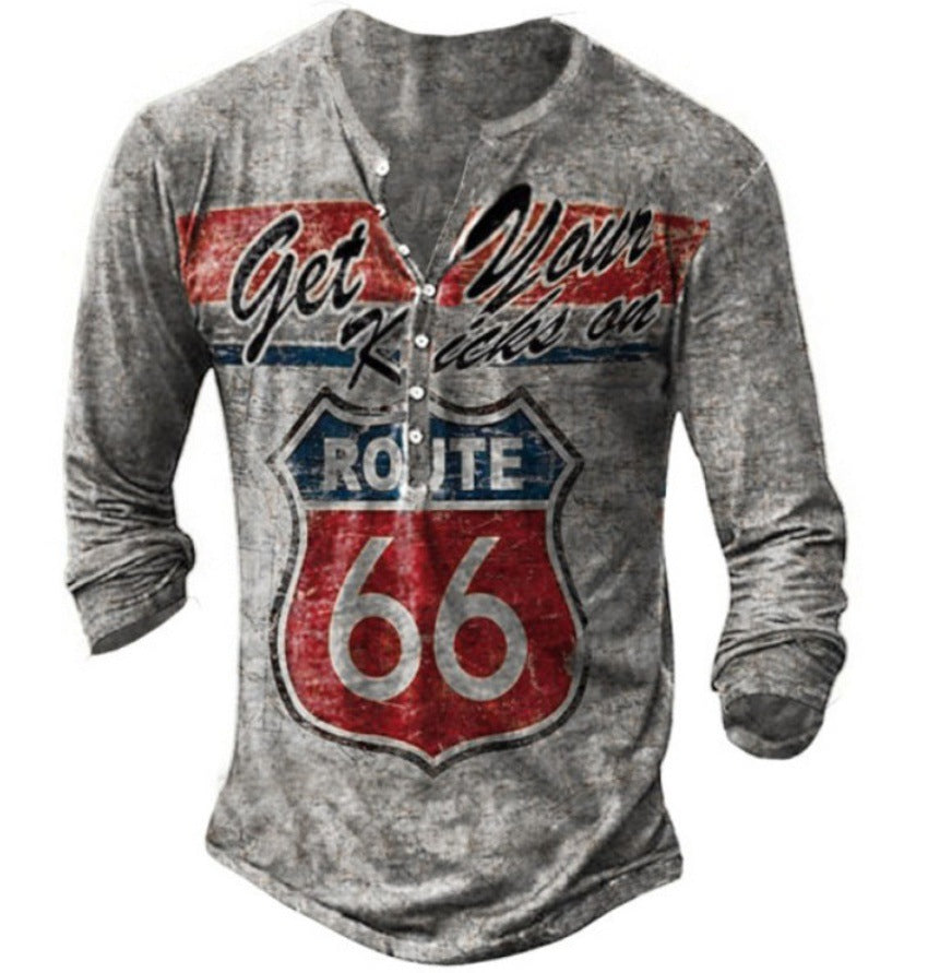 Herren Langarmshirt mit Vintage Route 66 Druck Baumwolle