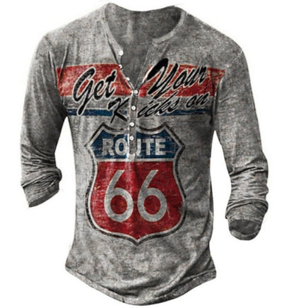 Herren Langarmshirt mit Vintage Route 66 Druck Baumwolle