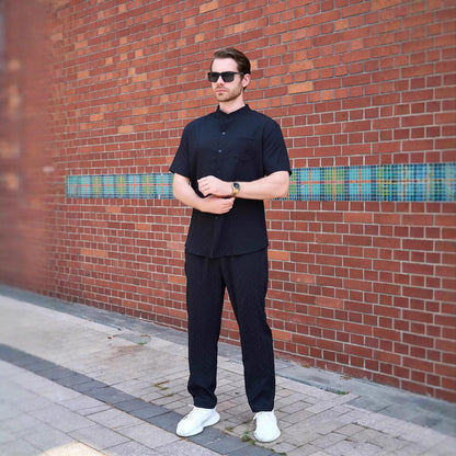 Herren Sommerhemd Kurzarm mit Hose Set Elegant