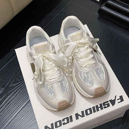 Damen Sneaker Glänzend Elegantes Design Schnürung
