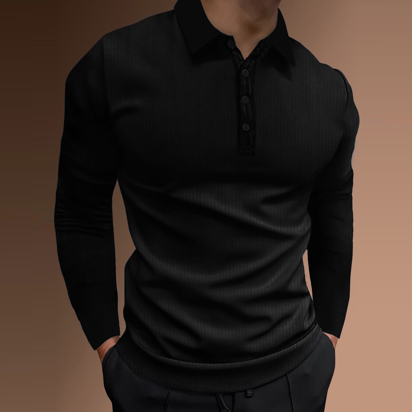 Herren Polo-Shirt Langarm Strukturiert Modern