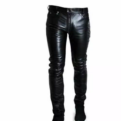 Herren Slimfit Hose Kunstleder Schwarz Modern