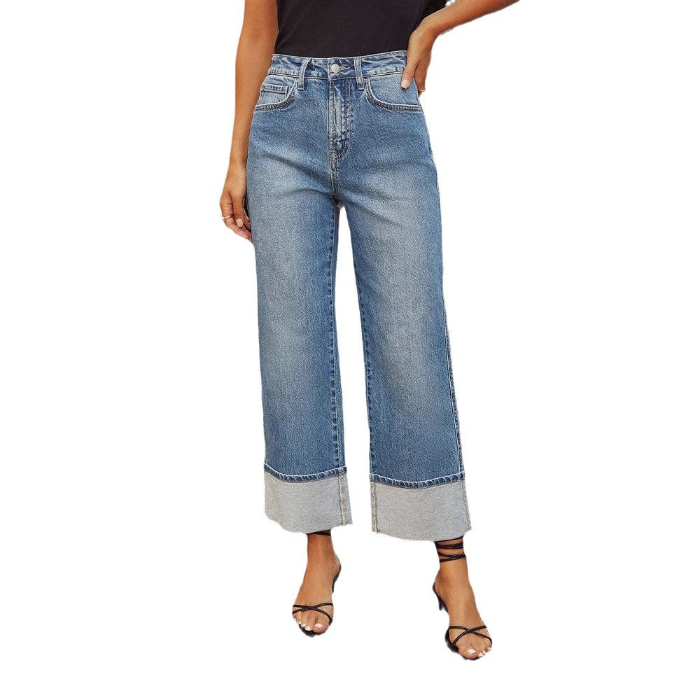 Damen Jeans Cropped Modern mit Kontrastnähten