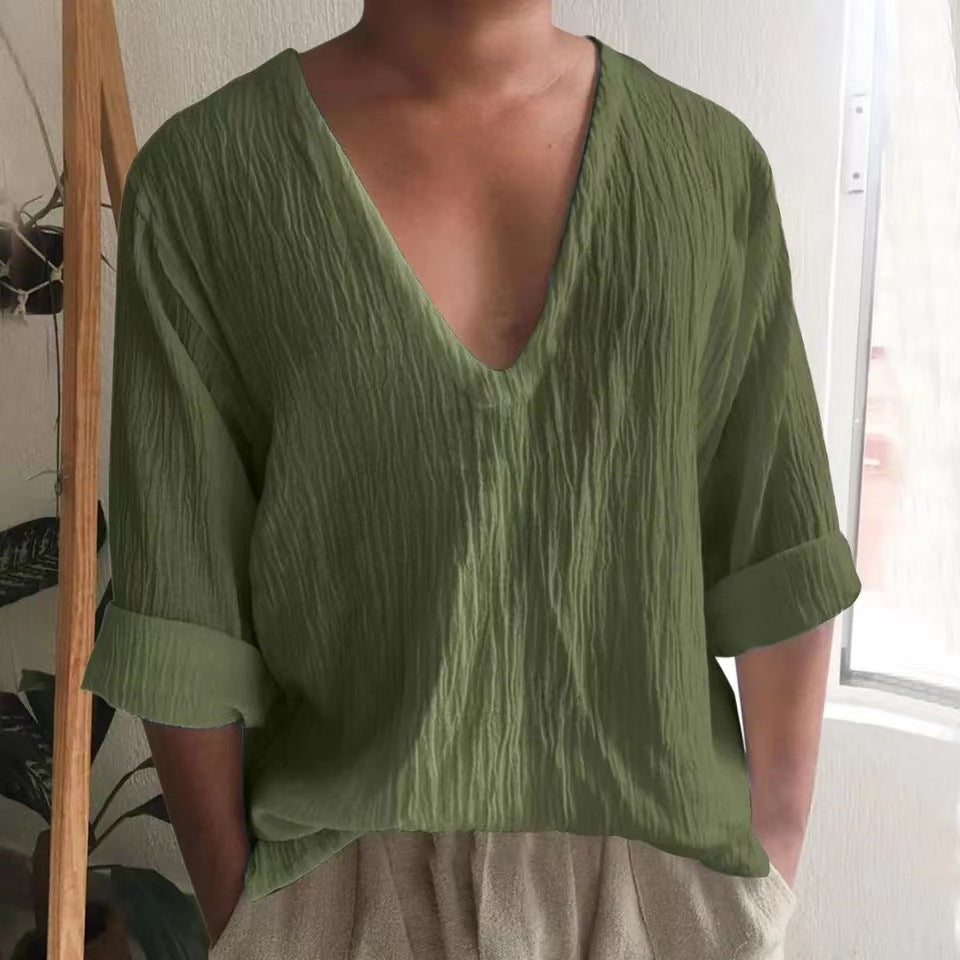 Herren Bluse V-Ausschnitt Lässig Casual Berlin Style