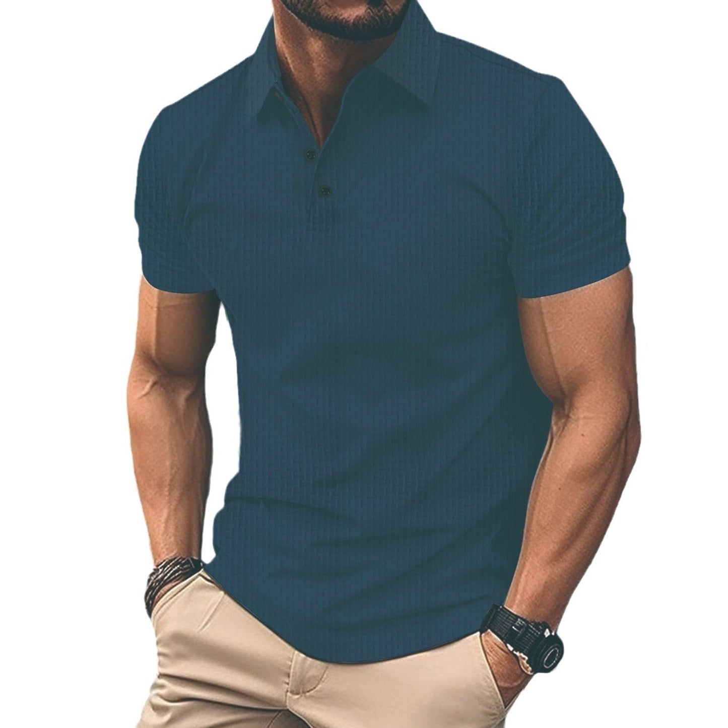 Herren T-Shirt Kurzarm Modern mit Knöpfen und Struktur