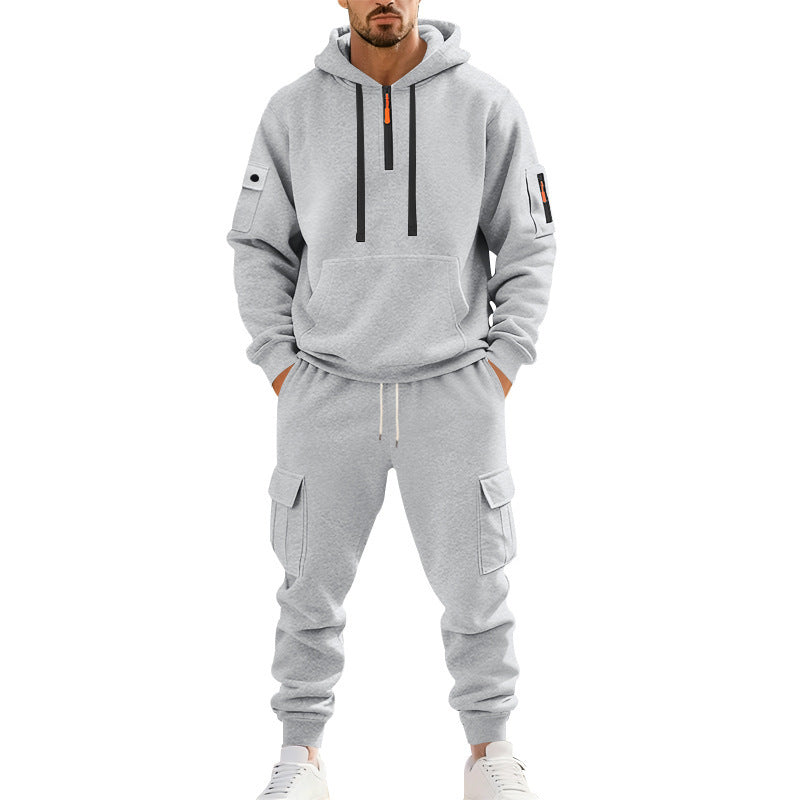 Herren Jogginganzug mit Hoodie und Cargo Taschen Sportlich Modern