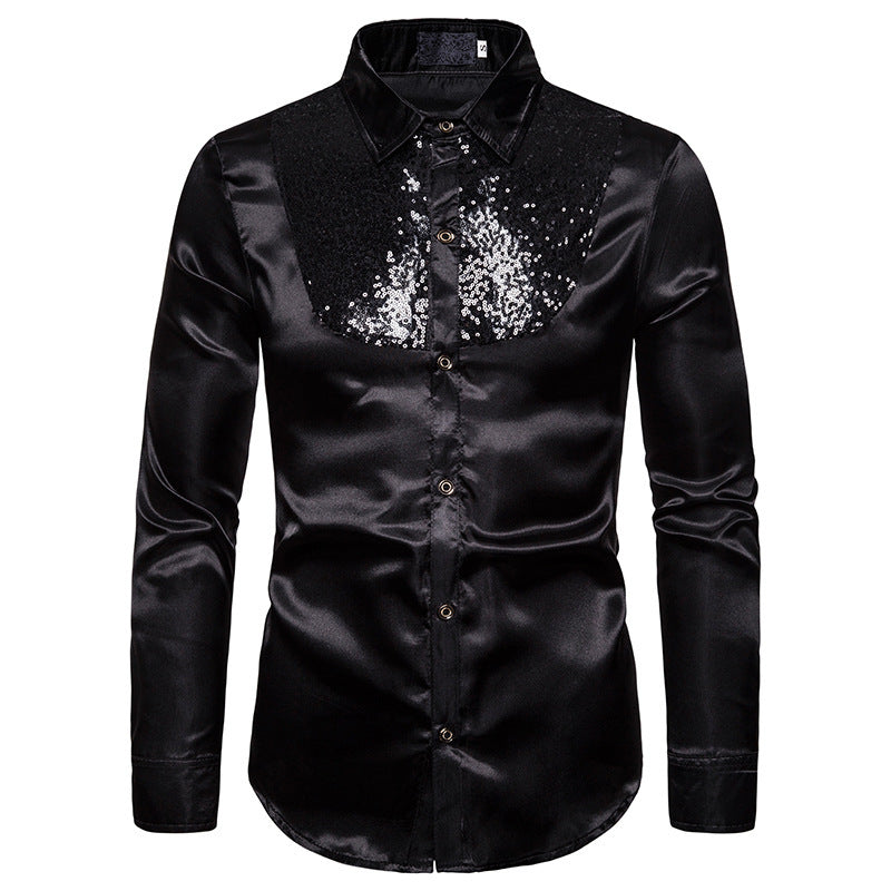 Herren Seidenhemd Glänzend mit Pailletten Elegant